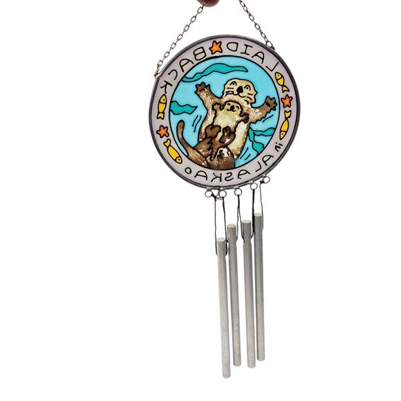 VTG ALASKA STAINED GLASS WIND CHIME OTTER SOUVENIR KEEPSAKE PATIO GARDEN DECK - Picture 2 of 5